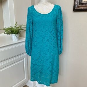 👗Laundry by Design Turquoise Lace Long Sleeve Sheath Dress Ladies Size 8